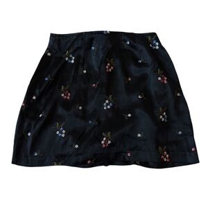 Rare Vintage 90s Black Silky Mini Skirt with embroidery
